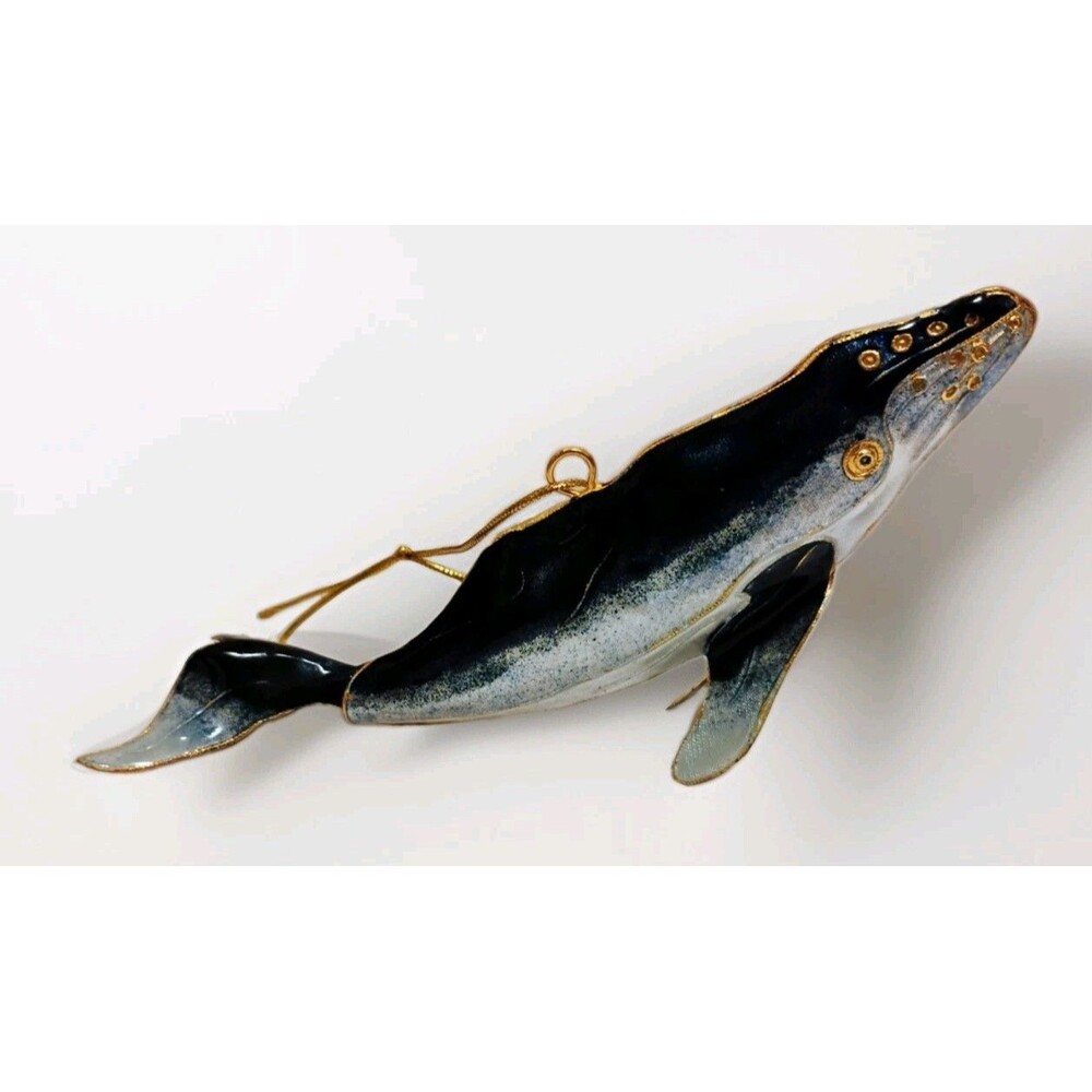 Value Arts Handcrafted Cloisonne Grey Humpback Whale Ornament Gold Trim 6.5"